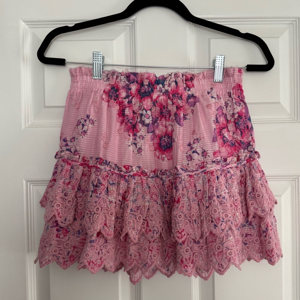 LOVESHACKFANCY. Floral Lace Pink Skirt. Size XS